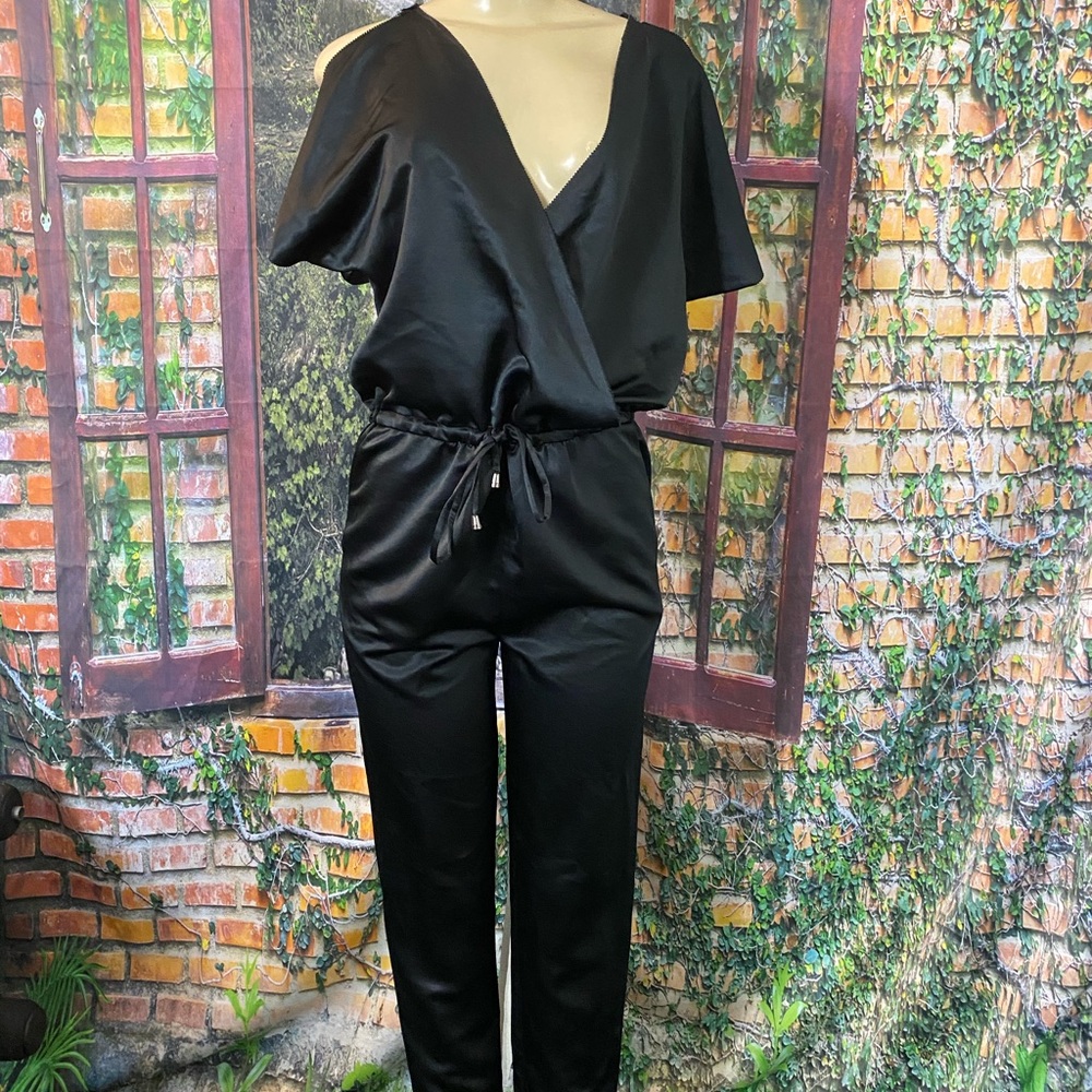 Rachel Roy black satin sheen jumpsuit size M - Picture 4 of 16